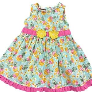 Sweetheart Girls Tropical Pineapple Party Dress Pink Trim 24 Months 100% Cotton